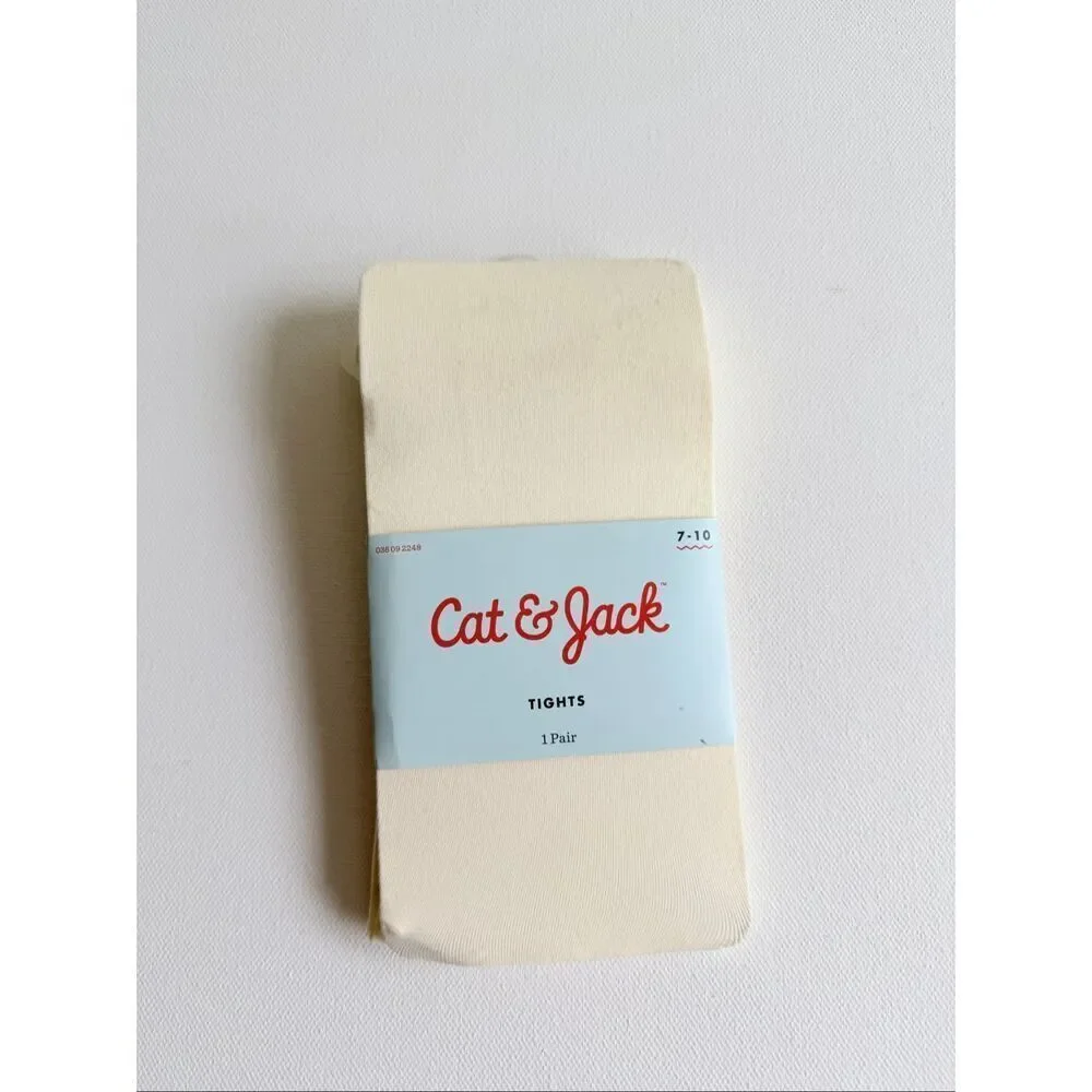 CAT & JACK TIGHTS~ Ivory Or Cream~Footed~Elastic Waist~Girls Size 7-10